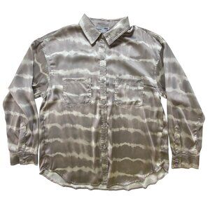 Fashion Nova XL Grey & White Tie-Dye Button-Up Long Sleeve Shirt Y2K Boho Hippie